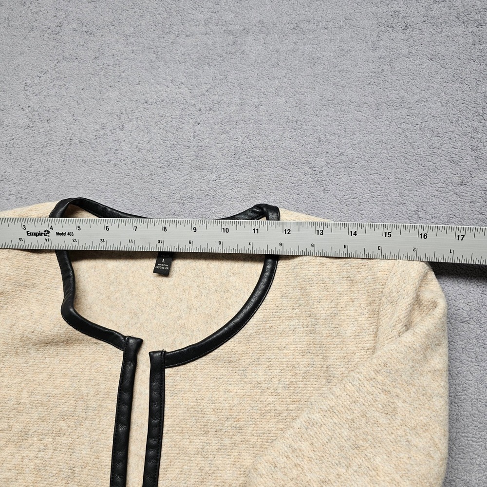 Banana Republic Petite Large Beige Textured Open Front Jacket Faux Leather Trim - Picture 4 of 10